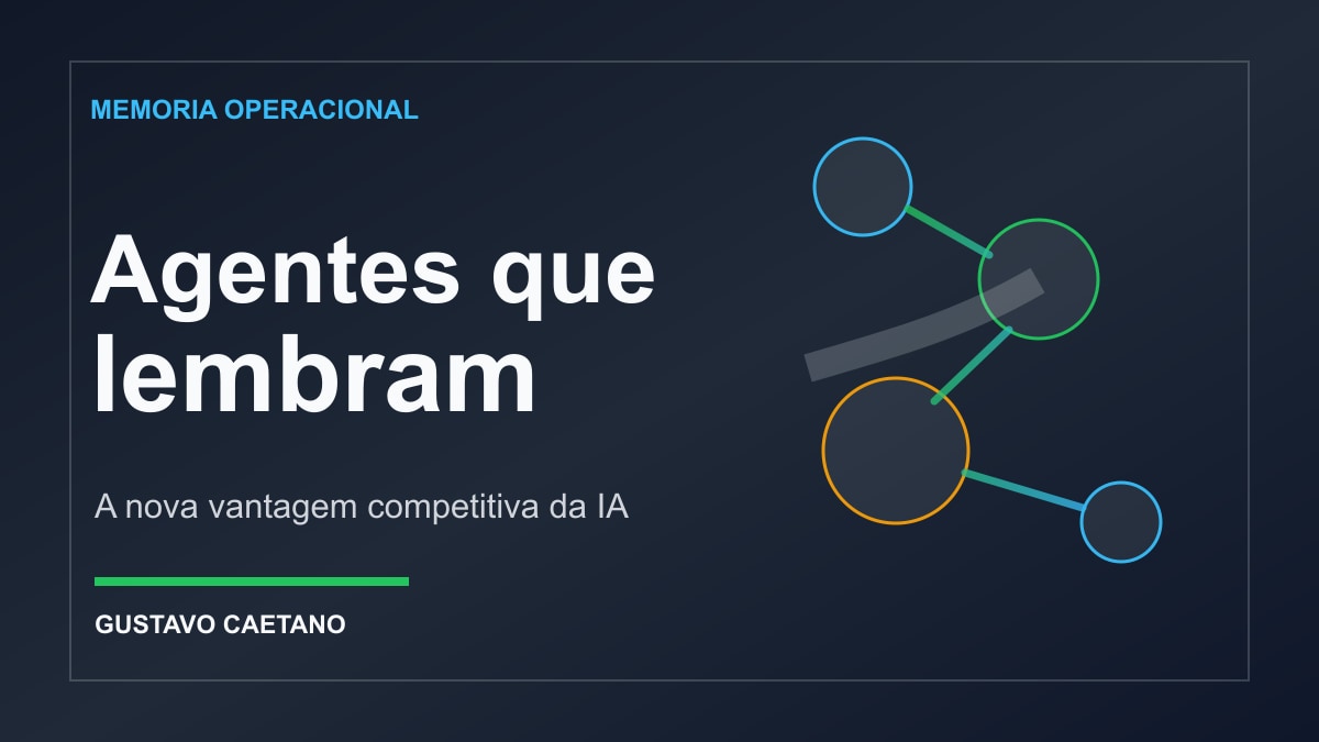 Capa editorial mostrando camadas de memória conectando decisões, documentos e agentes de IA em uma operação executiva