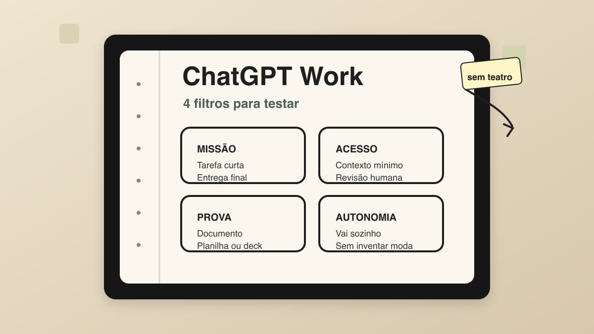 Capa estilo caderno Moleskine mostrando 4 filtros para testar o ChatGPT Work com segurança