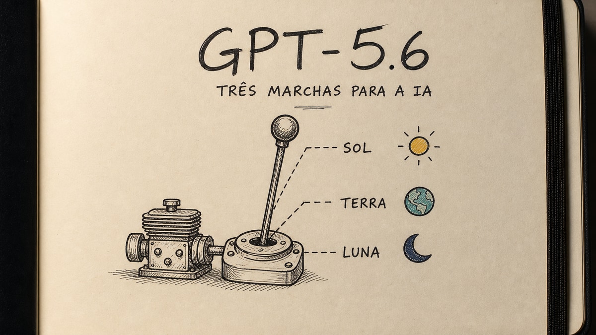 Capa estilo caderno Moleskine mostrando três marchas de um motor de inteligência artificial chamadas Sol, Terra e Luna