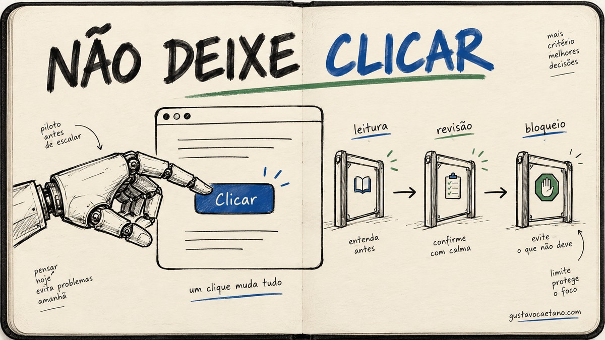 Capa em estilo Founder Notebook mostrando um navegador com três portões de autorização e o título Não deixe clicar